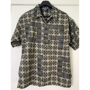 Shah Safari Large Mens Short Sleeve Cotton Button Down Geometric